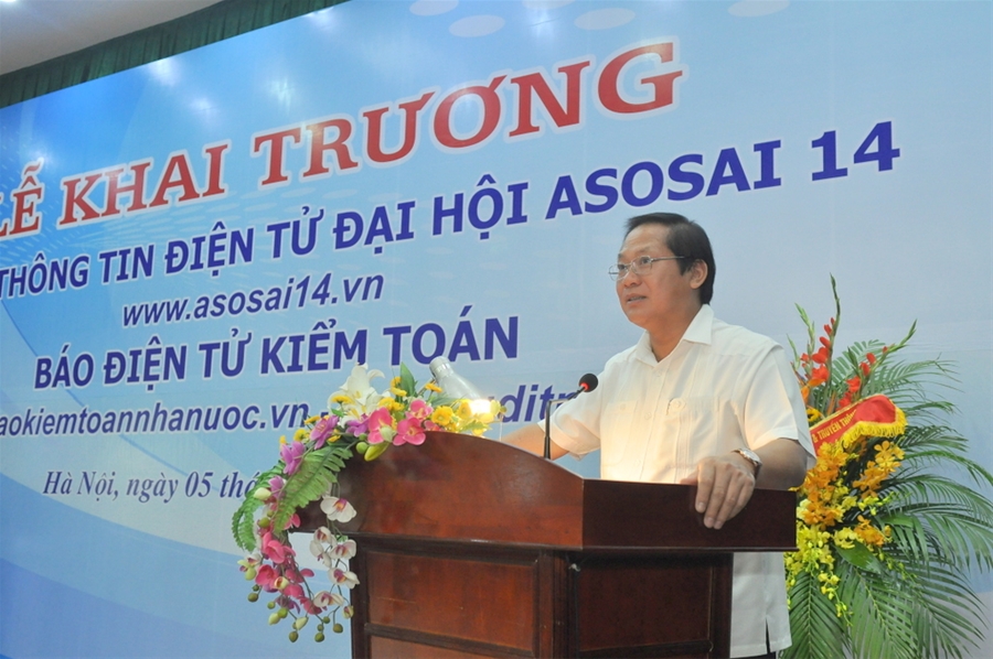 Bộ trưởng Bộ Thông tin và Truyền thông Trương Minh Tuấn tại Lễ khai trương Trang thông tin điện tử Đại hội ASOSAI 14 và Báo điện tử Kiểm toán